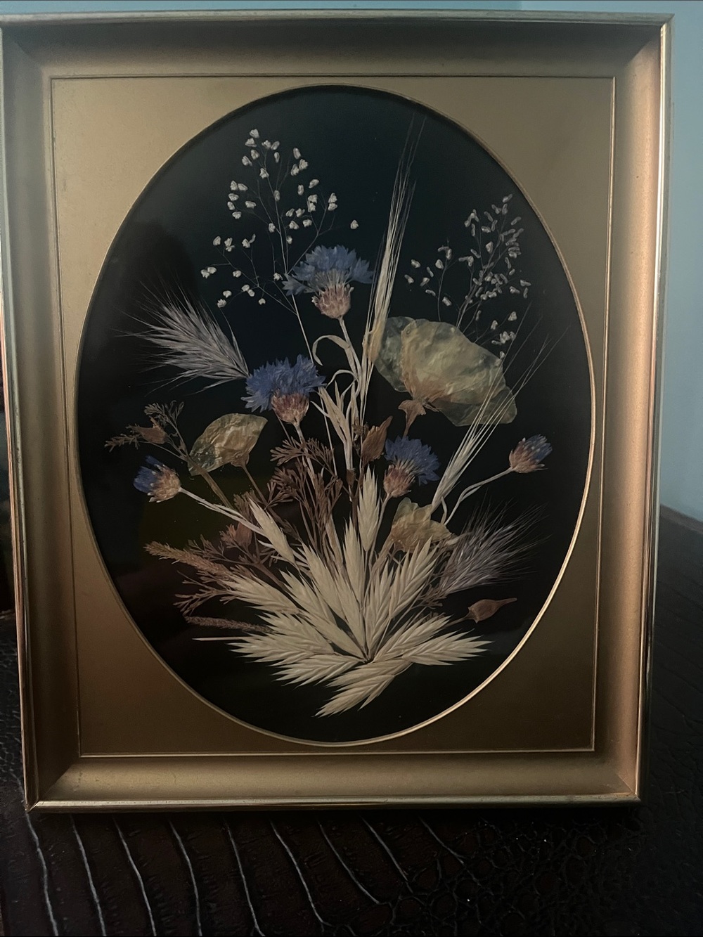 1970s Metal Framed Dried Flower Bouquet Wall/Table Picture 8x10